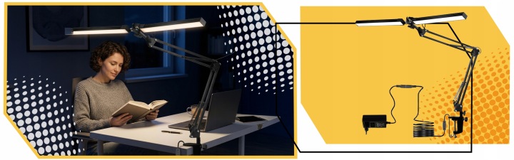 Lampka Biurkowa LED na Biurko Szkolna Lampa Kreślarska do Biura Stojąca 2w1 Marka Lewer